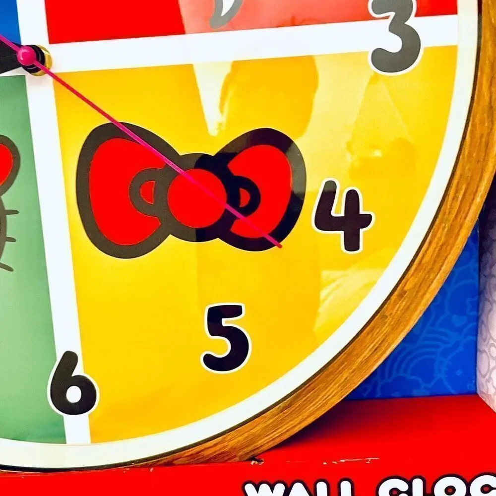 NWT Gorgeous Huge Sanrio 16”D Red Blue Yellow Green Hello Kitty Wood Wall Clock